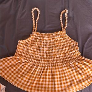 Orange Gingham Smocked Top